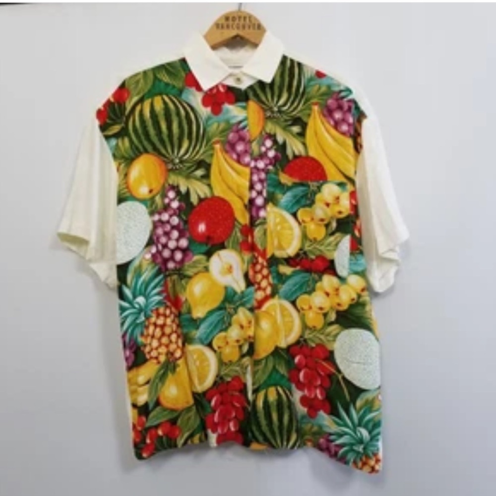 VTG 90s Fruit Print Rayon Shirt Womens SZ L Oversized Jungle
Boho
